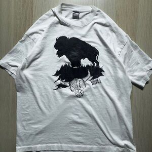 1990s vintage white graphic tee with bison design #90s #animal